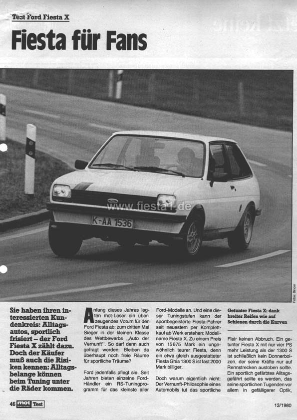 [Image: "Fiesta f&uuml;r Fans. Text Ford Fiesta X."]