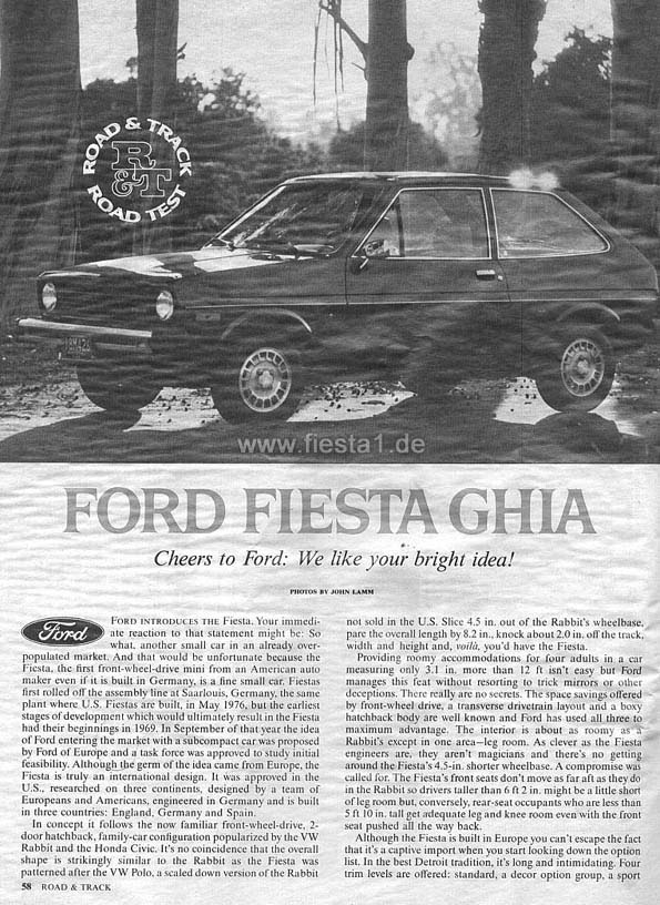 [Image: "Ford Fiesta Ghia. Cheers to Ford. We like your bright idea!"]