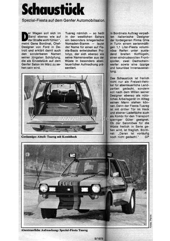 [Image: "Schaust&uuml;ck. Spezial-Fiesta auf dem Genfer Automobilsalon."]