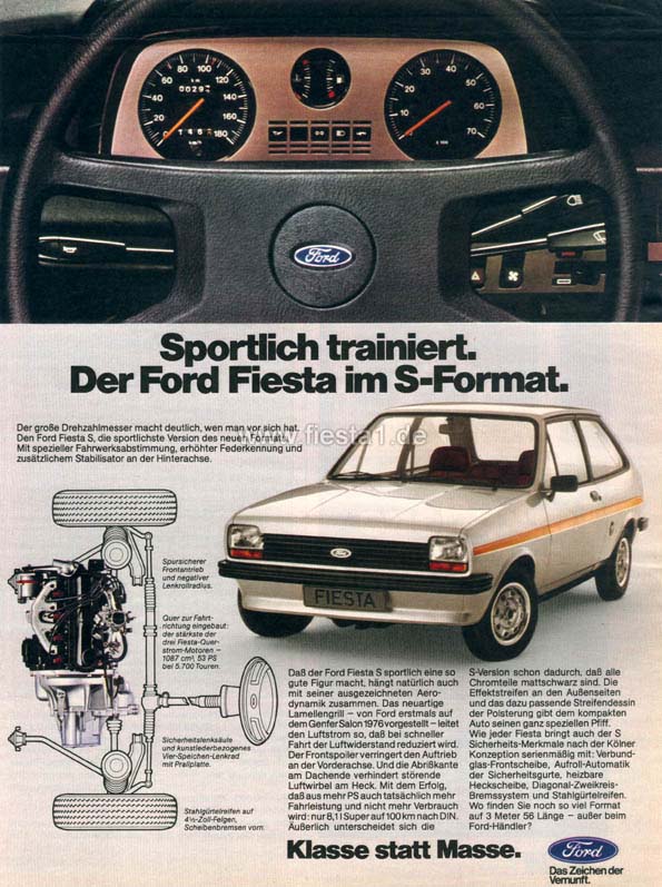 [Image: "Sportlich trainiert. Der Ford Fiesta im S-Format."]