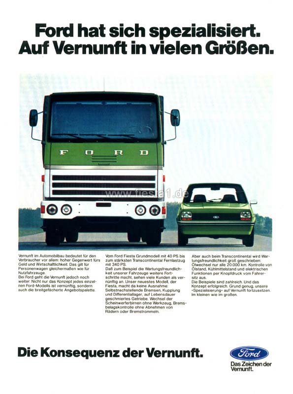 [Image: "Ford hat sich spezialisiert. Auf Vernunft in vielen Gr&ouml;&szlig;en."]