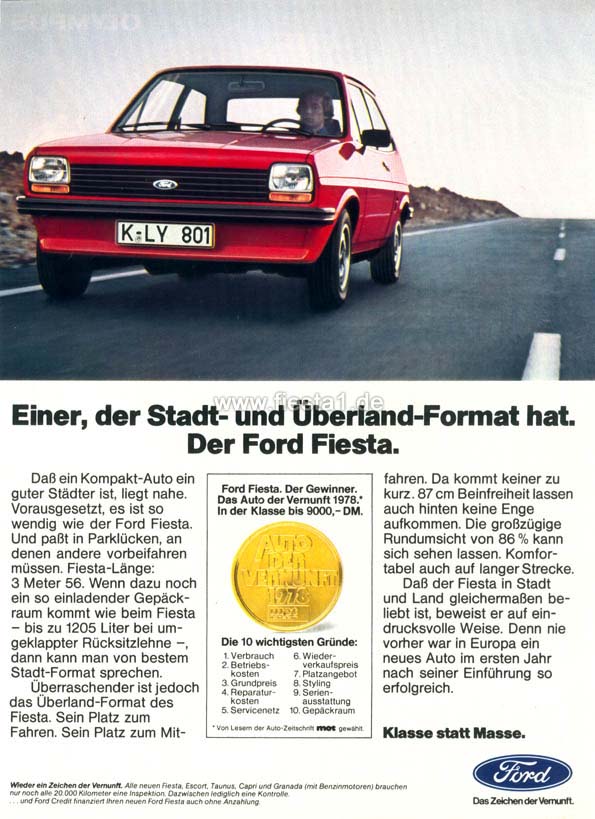 [Image: "Einer, der Stadt- und &Uuml;berland-Format hat. Der Ford Fiesta."]