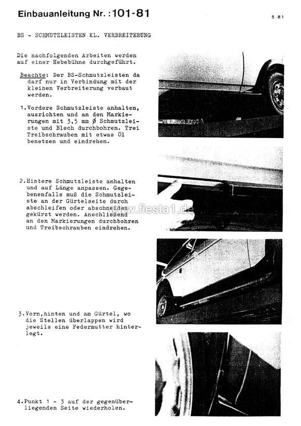 [Image: "Einbauanleitung Nr.: 101-81. BS - Schmutzleisten kl. Verbreiterung."]