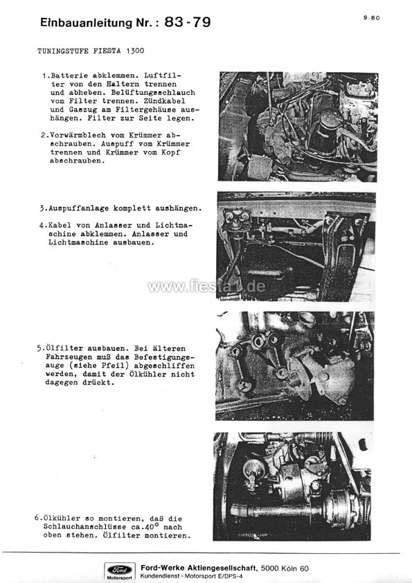 [Image: "Einbauanleitung Nr.: 83-79. Tuningstufe Fiesta 1300."]